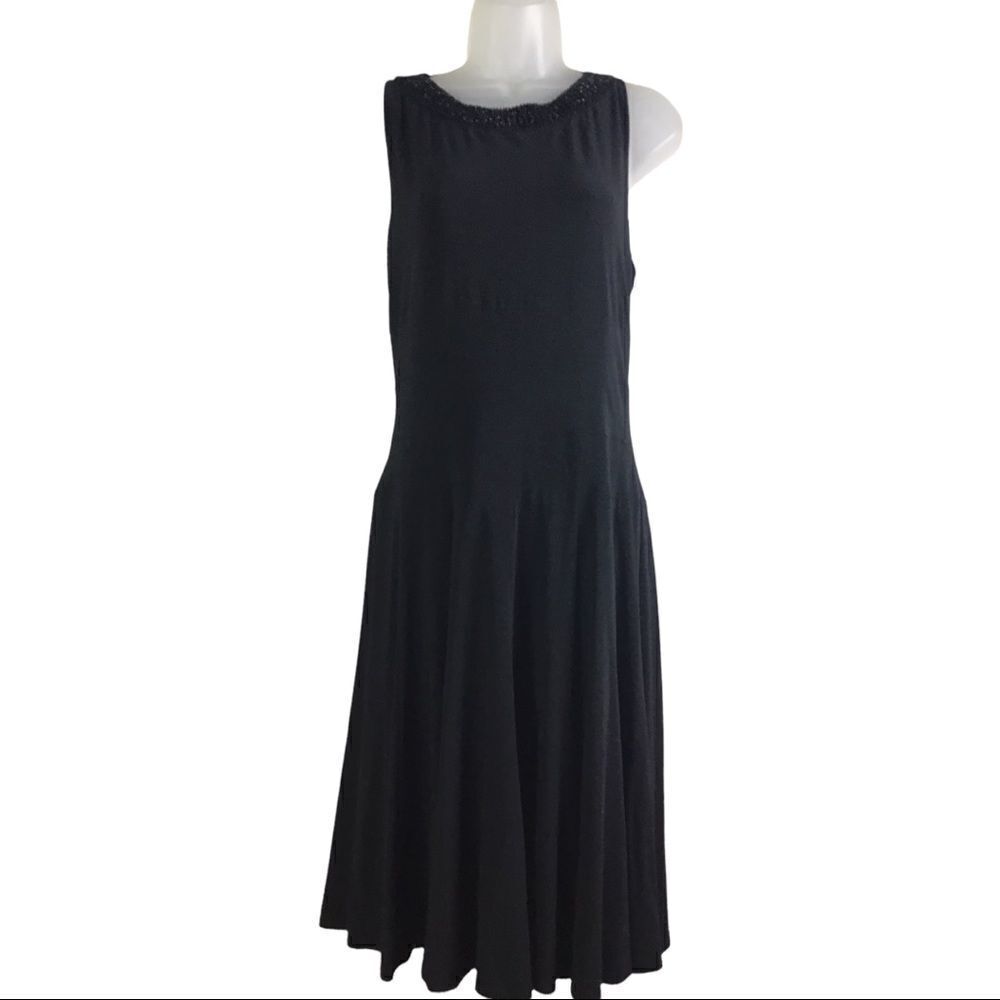 Lauren Ralph Lauren Stretch Black Fit & Flare Embellished Neck Dress